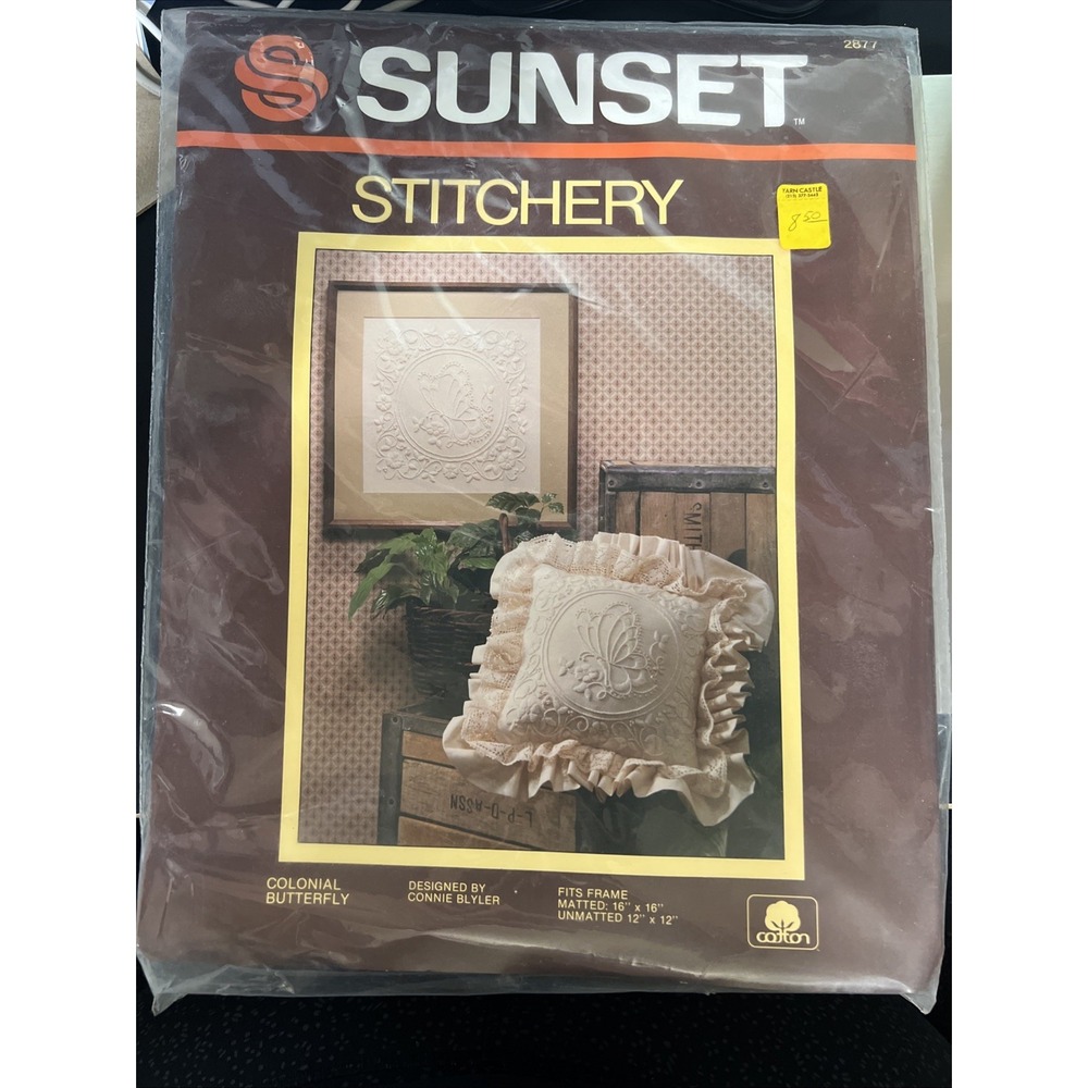 Sunset Stitchery "Colonial Butterfly" Vintage 1983 16" x 16"